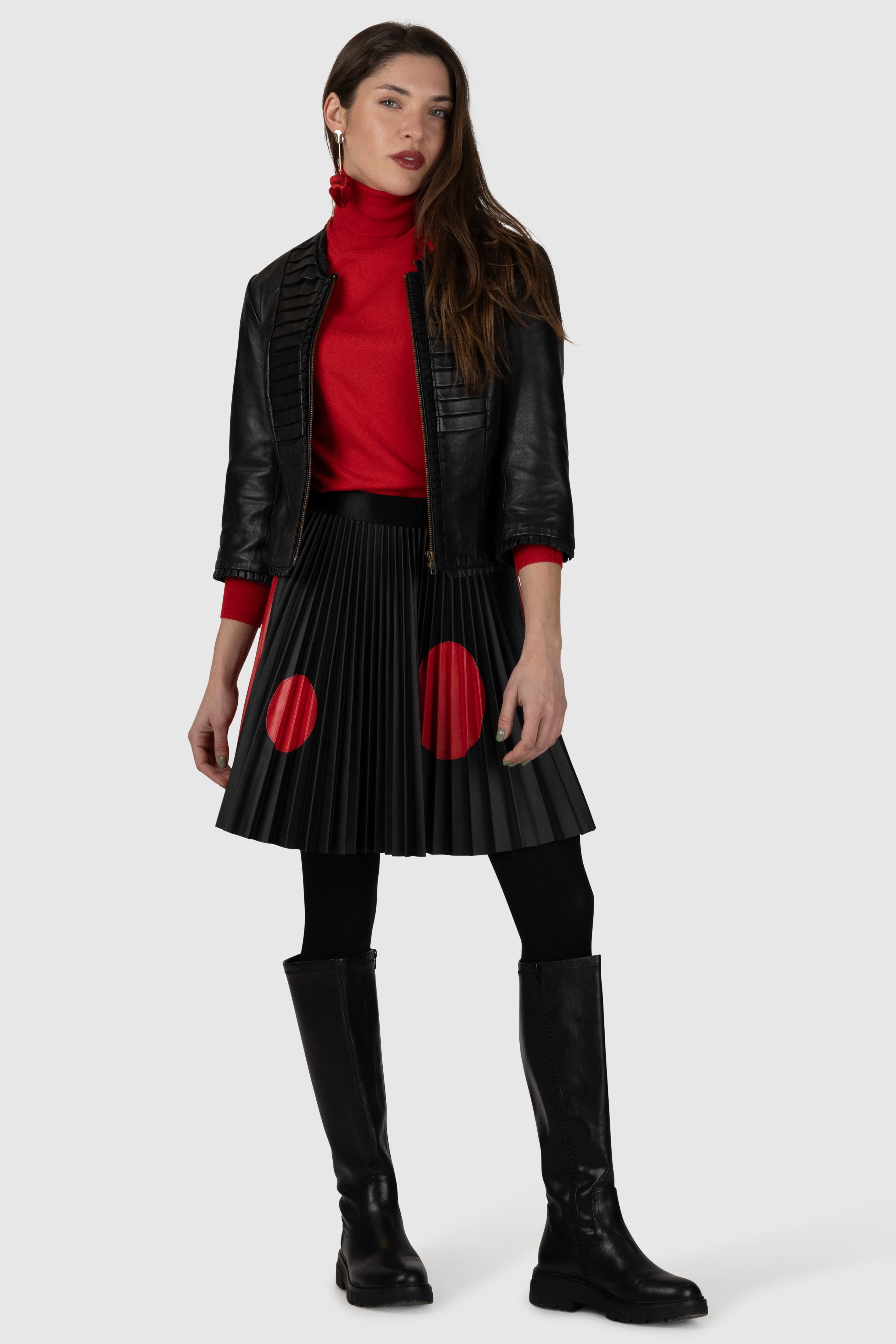 Ladybug Faux Leather Short Pleated Skirt
